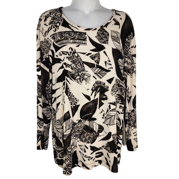 Chico's Travelers Top Size 2 Large Brown Tan 3/4 Sleeve Slinky Knit Pullover - Picture 1 of 7